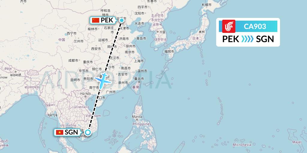 CA903 Air China Flight Map: Beijing to Ho Chi Minh City