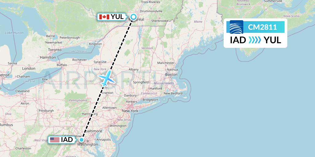 CM2811 Copa Airlines Flight Map: Washington to Montreal