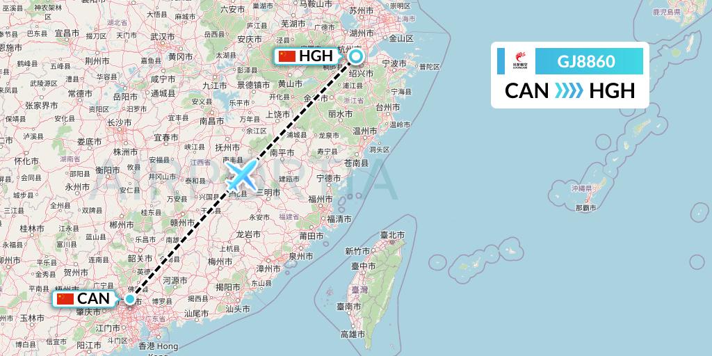 GJ8860 Loong Airlines Flight Map: Guangzhou to Hangzhou