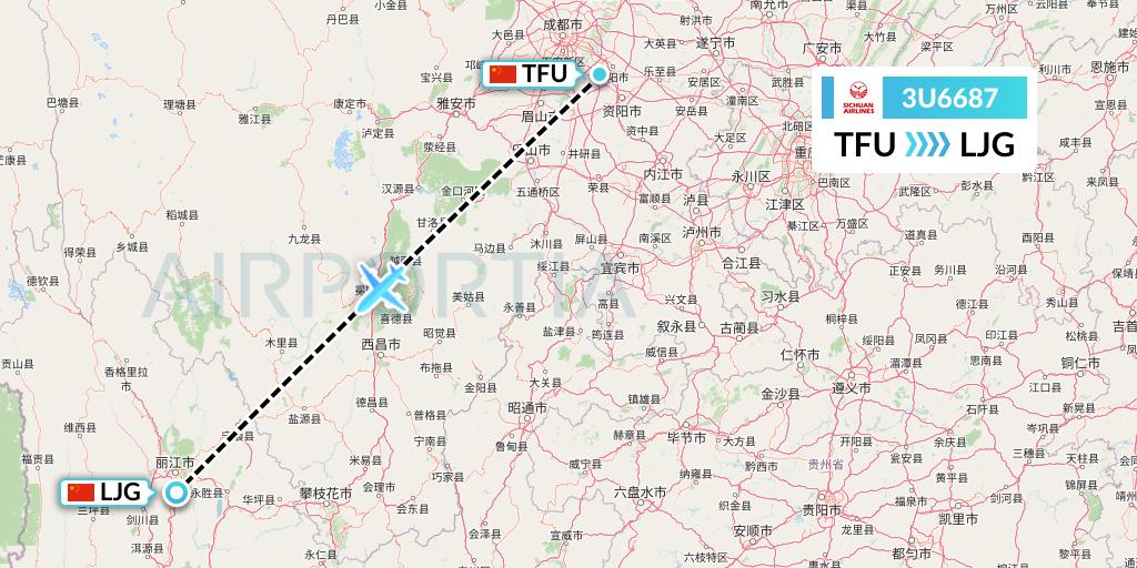3U6687 Sichuan Airlines Flight Map: Chengdu to Lijiang