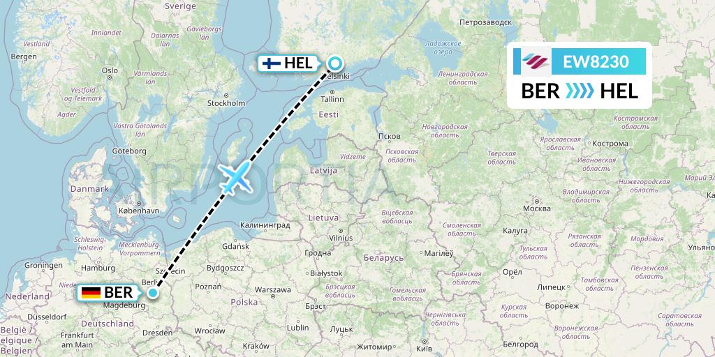 EW8230 Eurowings Flight Map: Berlin to Helsinki