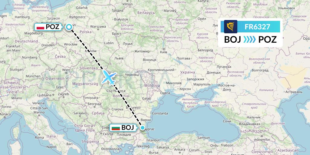 FR6327 Ryanair Flight Map: Burgas to Poznan