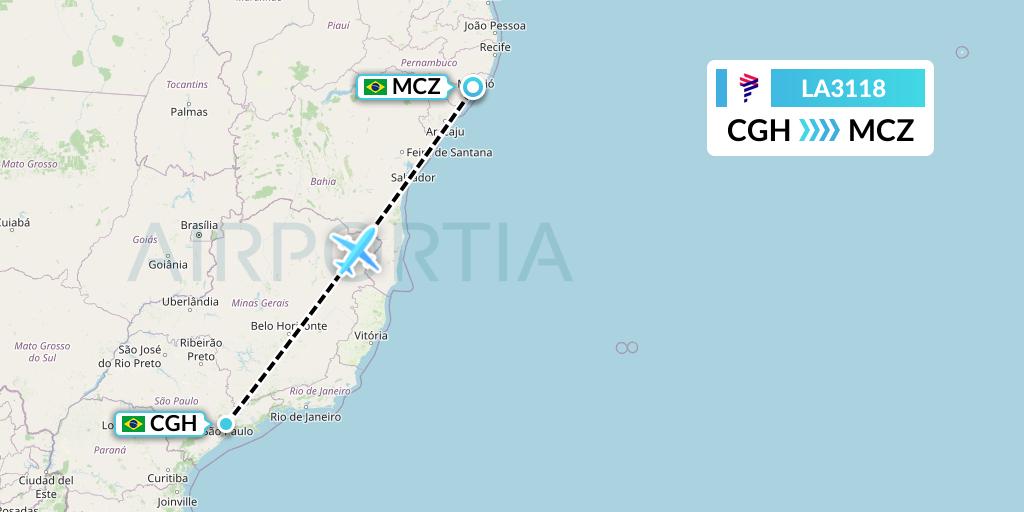 LA3118 LAN Airlines Flight Map: Sao Paulo to Maceio