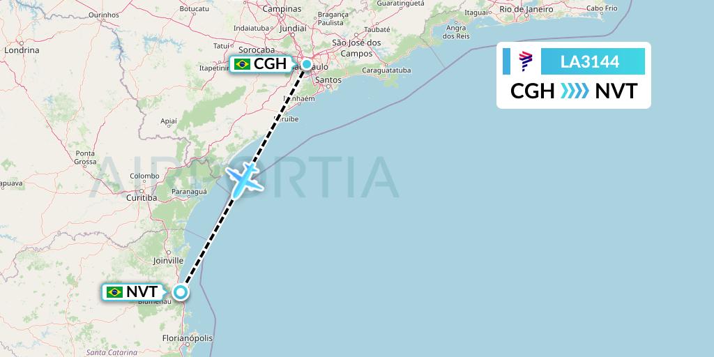 LA3144 LAN Airlines Flight Map: Sao Paulo to Navegantes