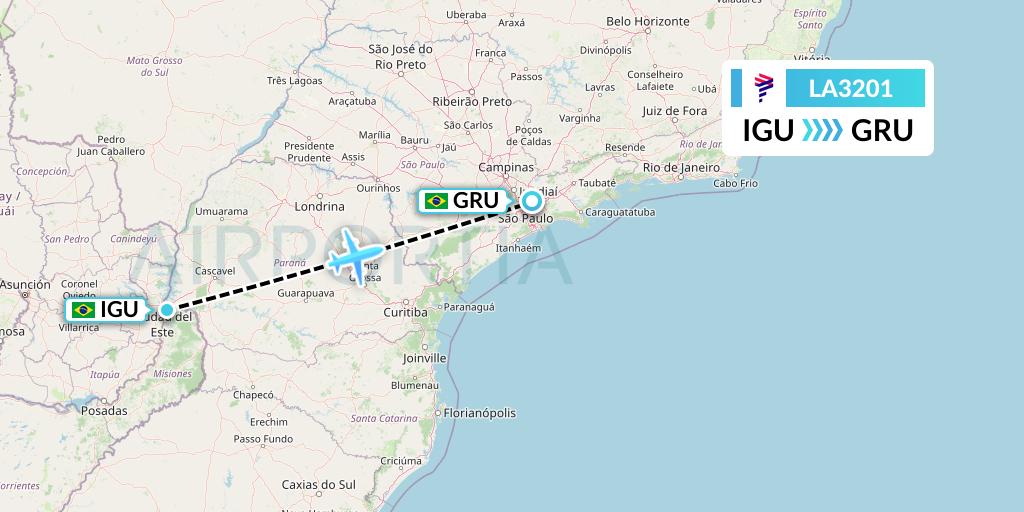 LA3201 LAN Airlines Flight Map: Foz do Iguacu to Sao Paulo