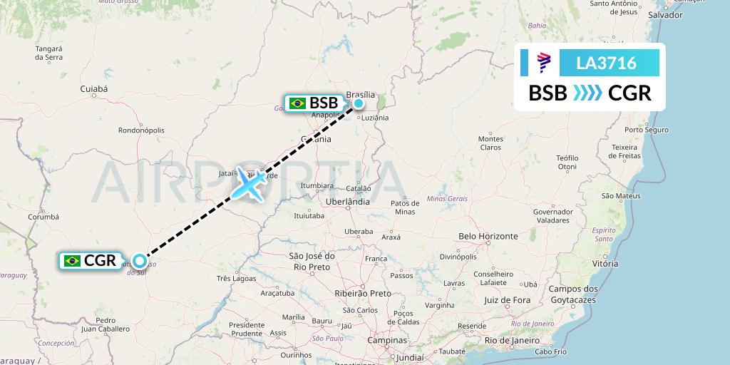 LA3716 LAN Airlines Flight Map: Brasilia to Campo Grande