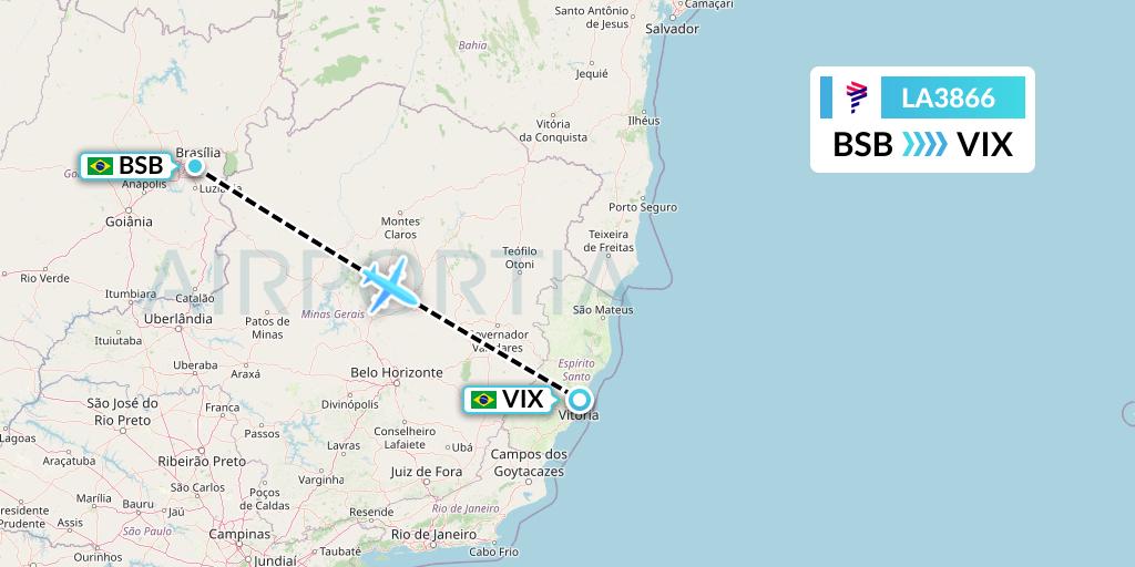 LA3866 LAN Airlines Flight Map: Brasilia to Vitoria