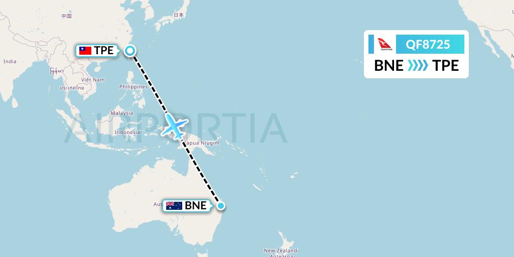 QF8725 Qantas Flight Map: Brisbane to Taipei