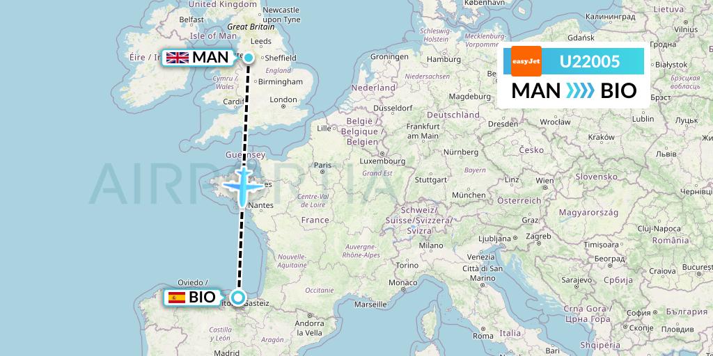 U22005 EasyJet Flight Map: Manchester to Bilbao
