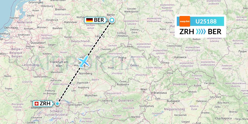 U25188 EasyJet Flight Map: Zurich to Berlin