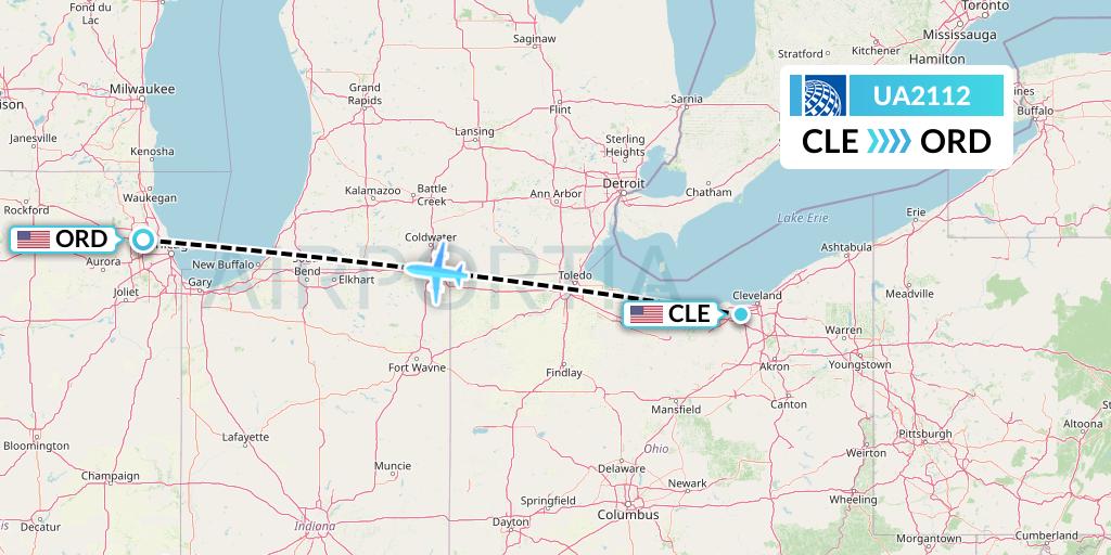 UA2112 United Airlines Flight Map: Cleveland to Chicago