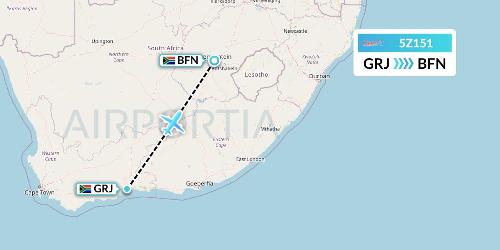 5Z151 CemAir Flight Map: George to Bloemfontein