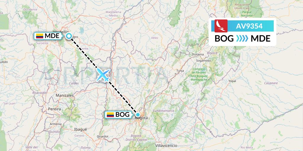AV9354 Avianca Flight Map: Bogota to Medellin