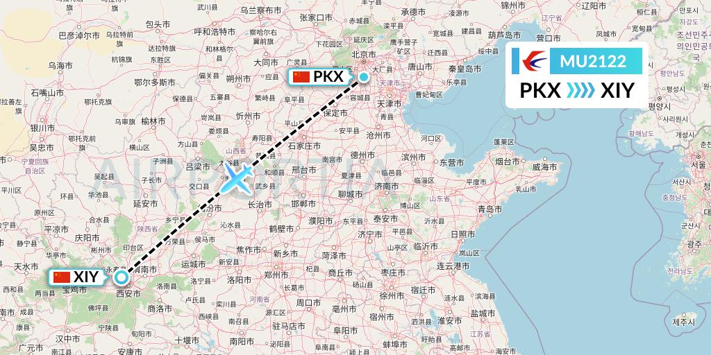 MU2122 China Eastern Airlines Flight Map: Beijing to Xi'an