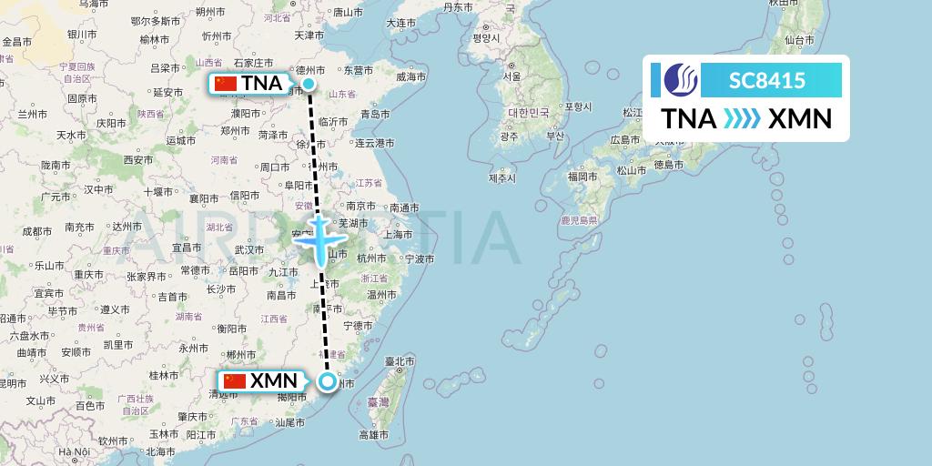 SC8415 Shandong Airlines Flight Map: Jinan to Xiamen