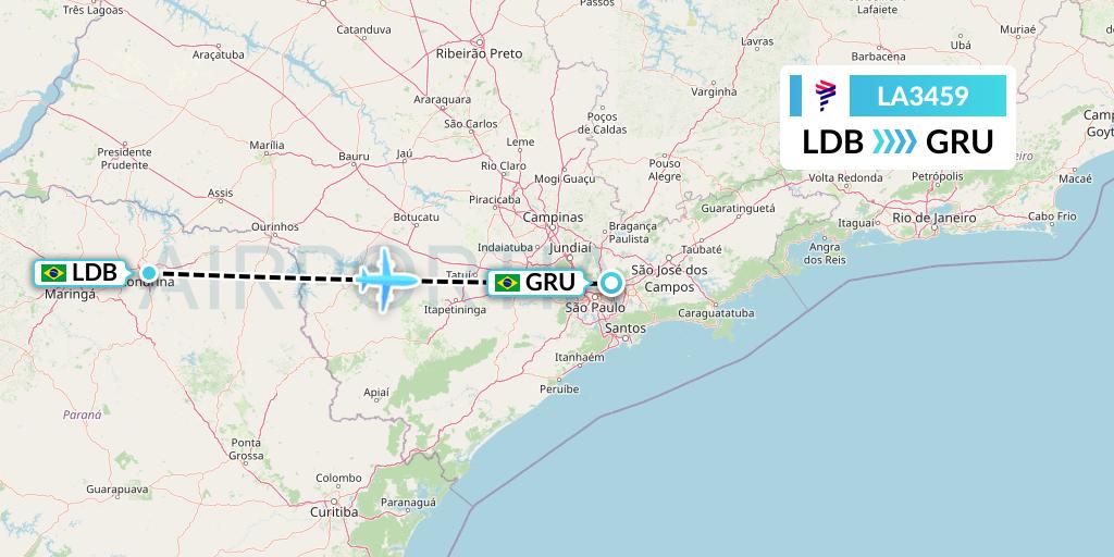 LA3459 LAN Airlines Flight Map: Londrina to Sao Paulo