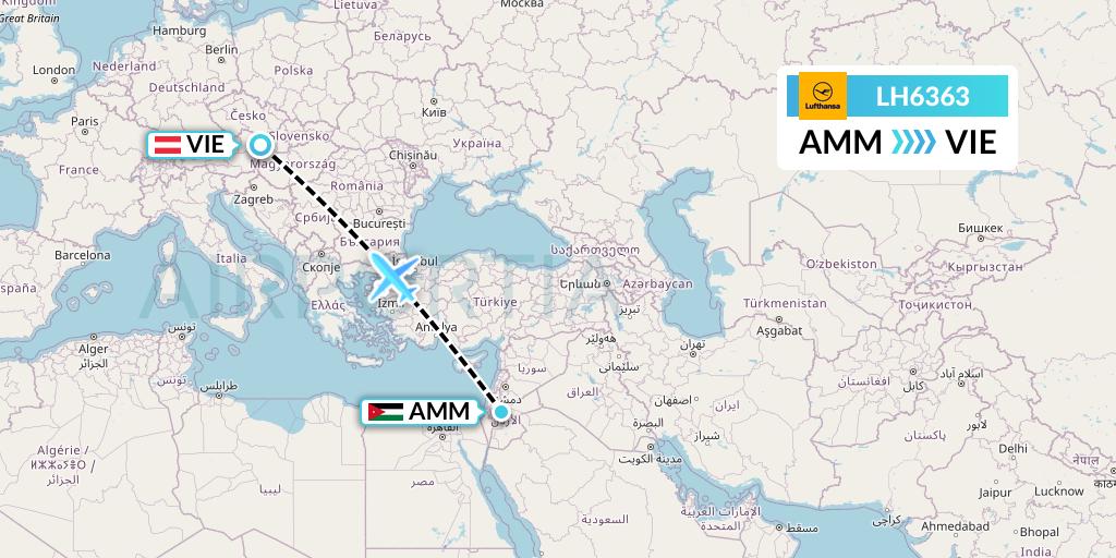 LH6363 Lufthansa Flight Map: Amman to Vienna