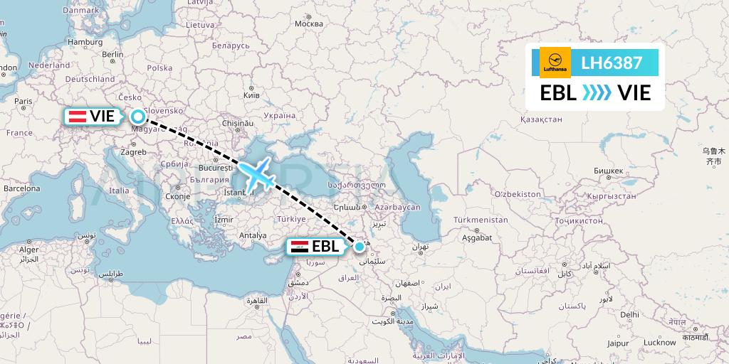 LH6387 Lufthansa Flight Map: Arbil to Vienna