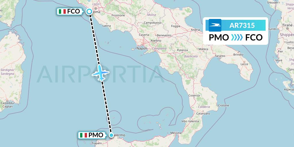 AR7315 Aerolineas Argentinas Flight Map: Palermo to Rome