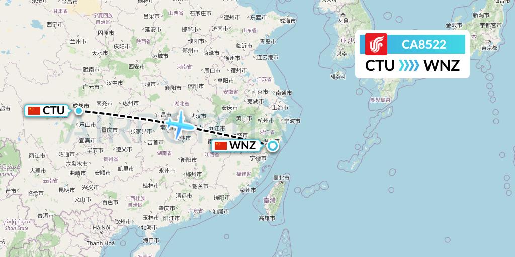 CA8522 Air China Flight Map: Chengdu to Wenzhou