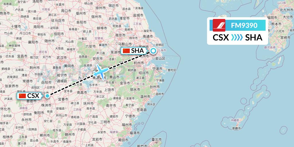 FM9390 Shanghai Airlines Flight Map: Changsha to Shanghai