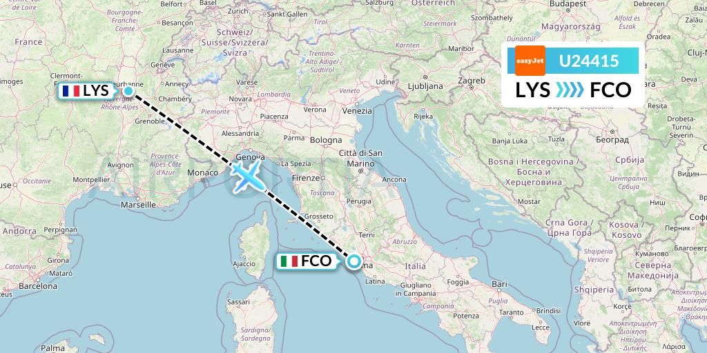 U24415 EasyJet Flight Map: Lyon to Rome
