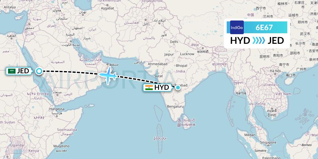 6E67 Flight Status IndiGo Airlines Hyderabad to Jeddah (IGO67)