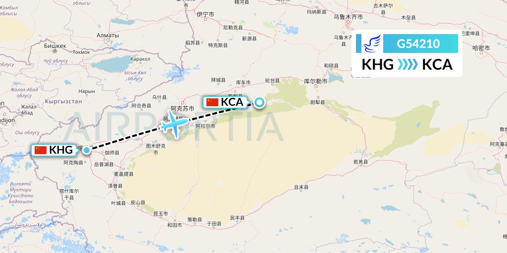 G54210 China Express Airlines Flight Map: Kashgar to Kuqa