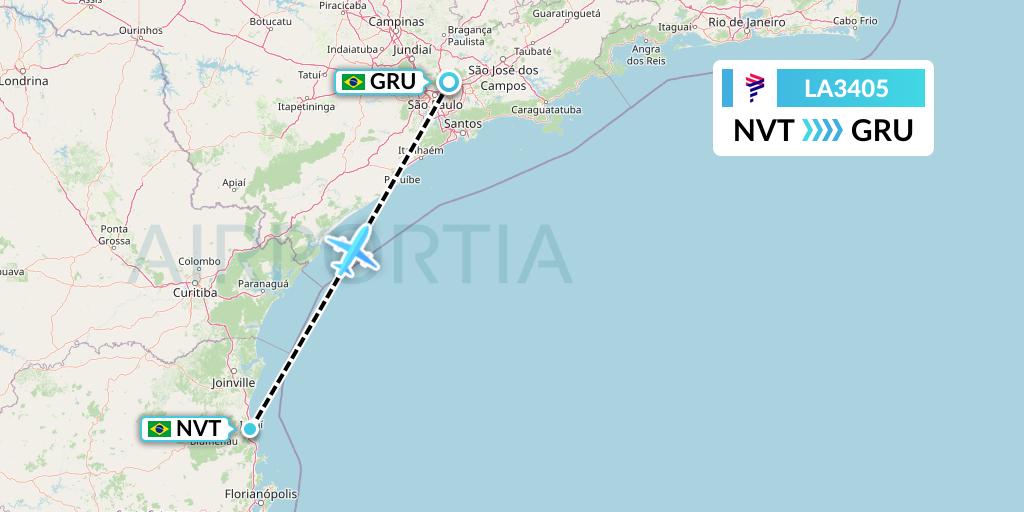 LA3405 LAN Airlines Flight Map: Navegantes to Sao Paulo