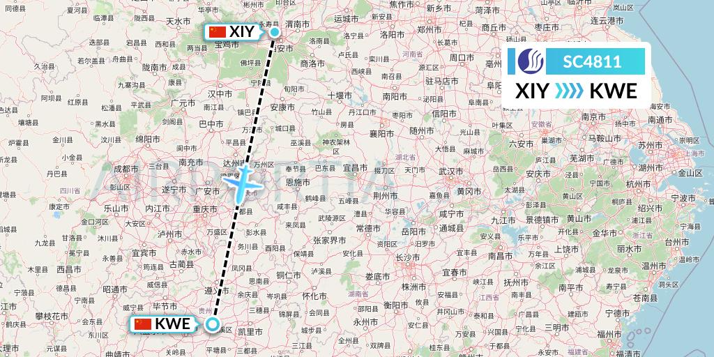SC4811 Shandong Airlines Flight Map: Xi'an to Guiyang