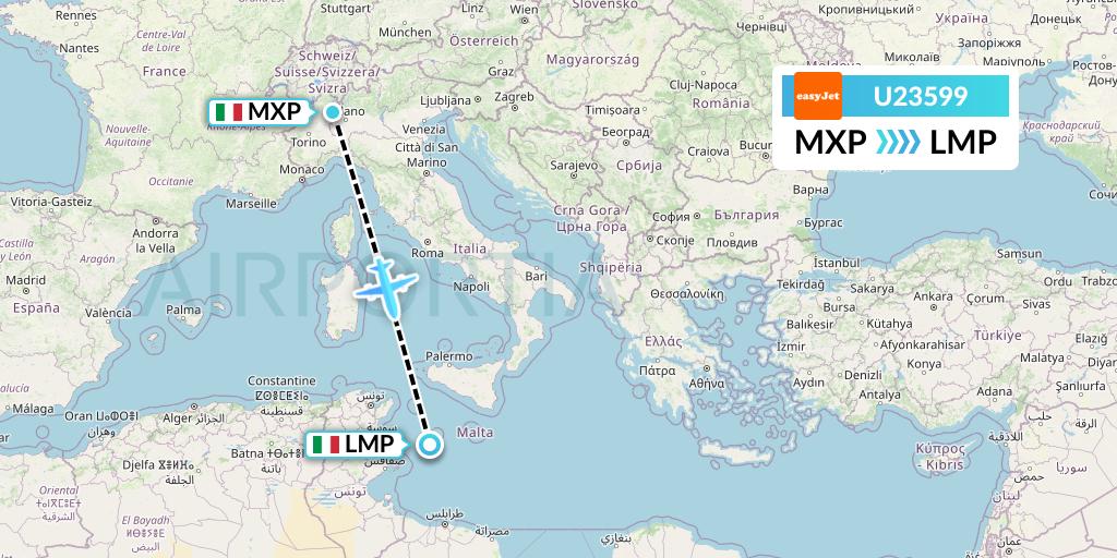 U23599 EasyJet Flight Map: Milan to Lampedusa