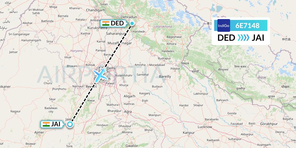 6E7148 IndiGo Airlines Flight Map: Dehradun to Jaipur