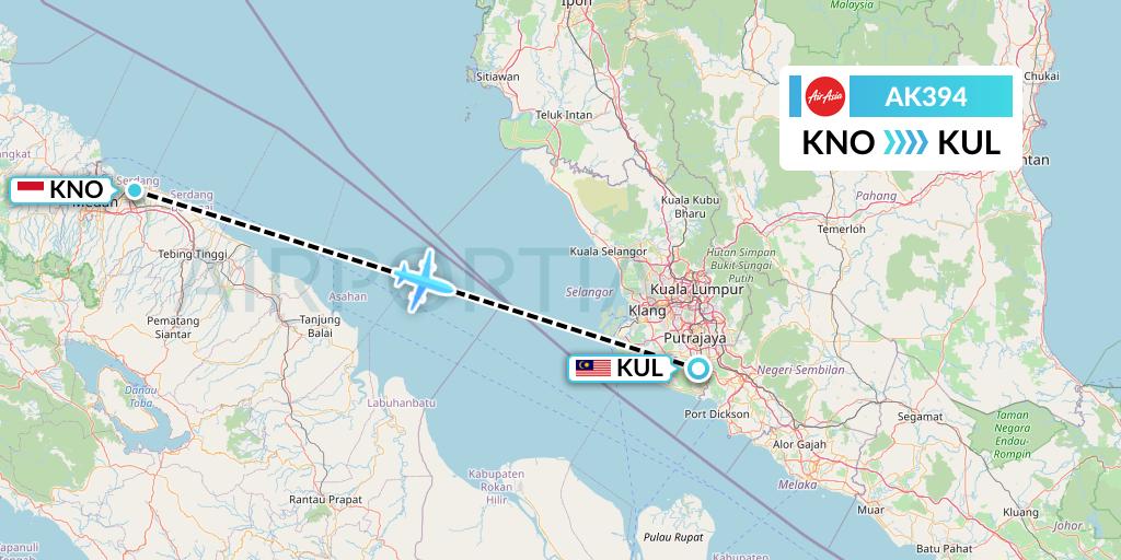 AK394 AirAsia Flight Map: Medan to Kuala Lumpur