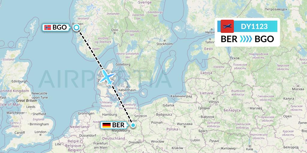 DY1123 Norwegian Flight Map: Berlin to Bergen