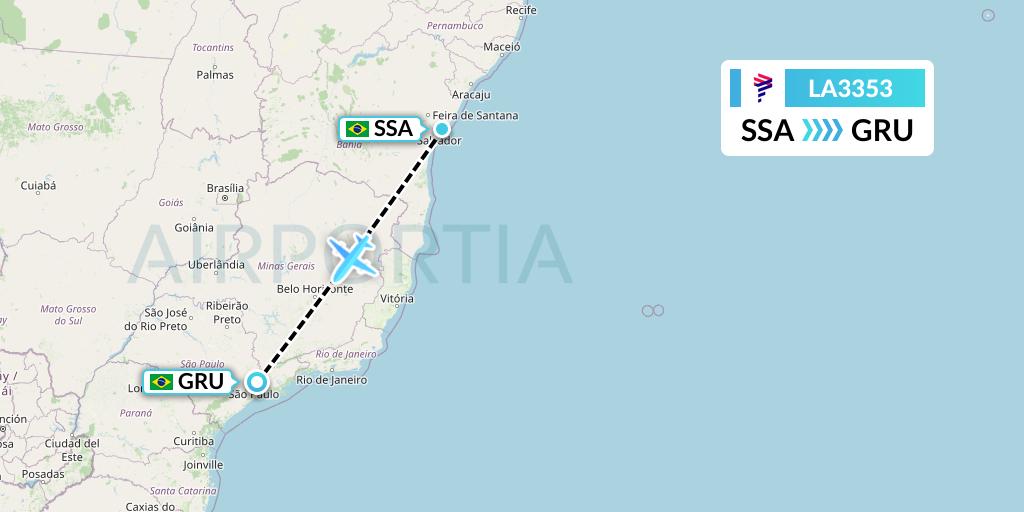 LA3353 LAN Airlines Flight Map: Salvador to Sao Paulo
