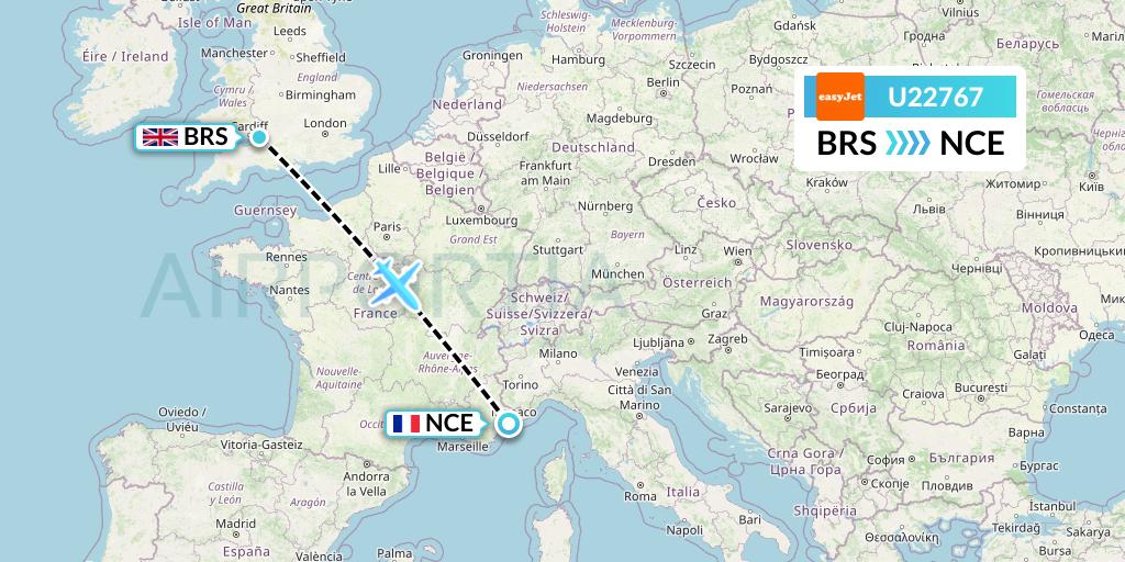 U22767 EasyJet Flight Map: Bristol to Nice