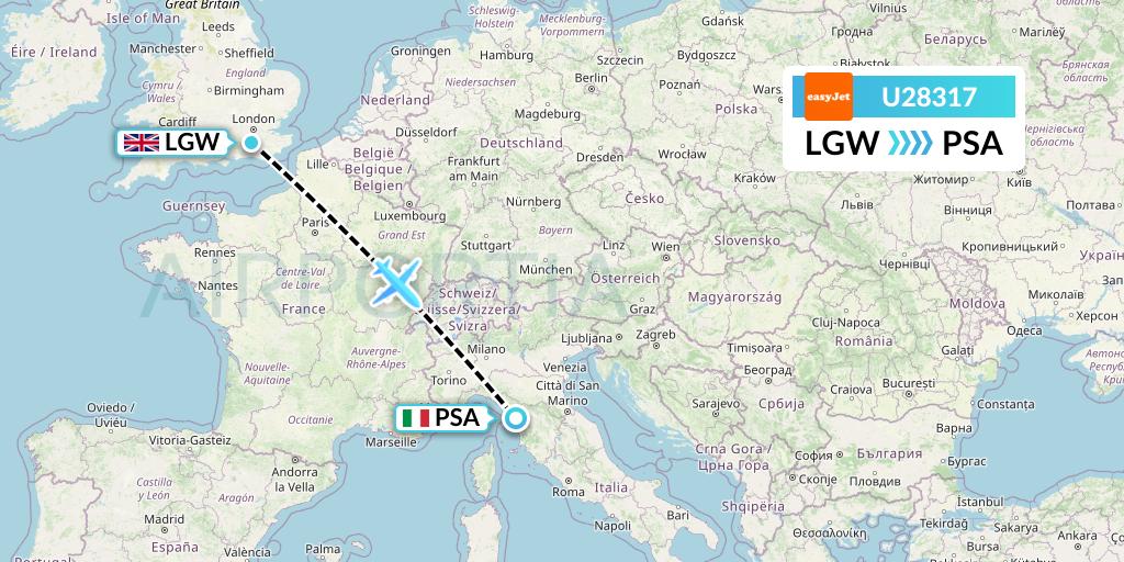 U28317 EasyJet Flight Map: London to Pisa