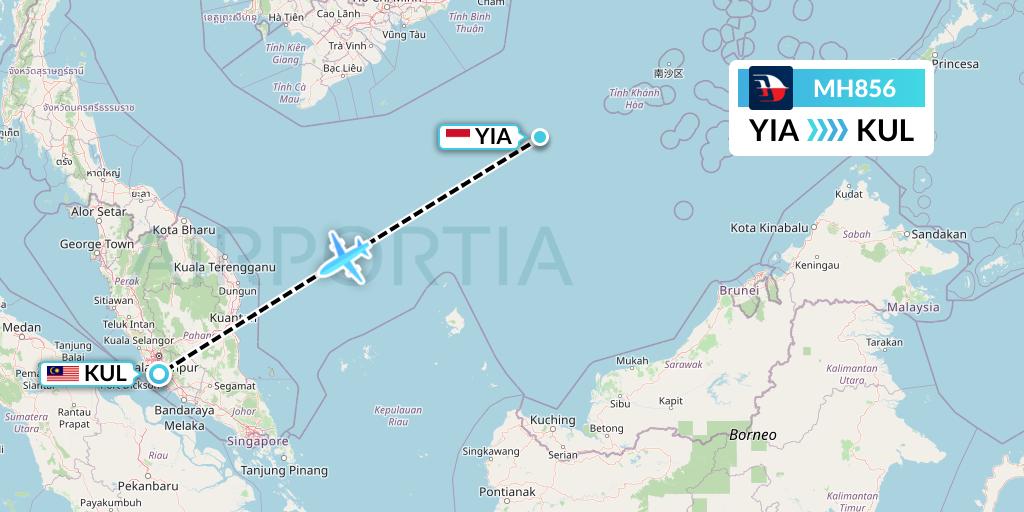 MH856 Malaysia Airlines Flight Map: Yogyakarta to Kuala Lumpur