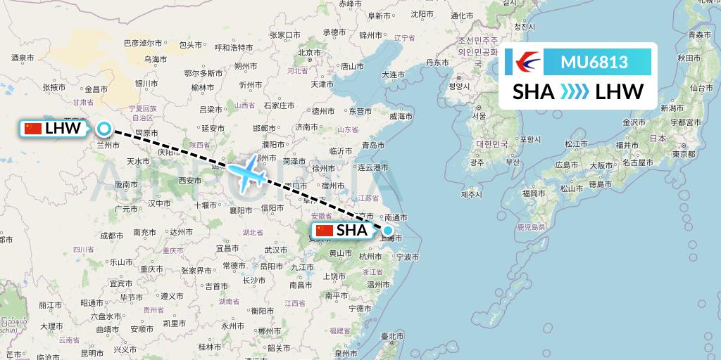 MU6813 China Eastern Airlines Flight Map: Shanghai to Lanzhou