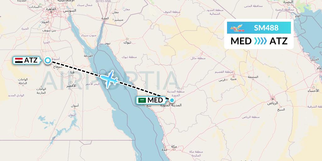 SM488 Air Cairo Flight Map: Medina to Assiut