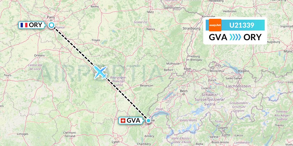 U21339 EasyJet Flight Map: Geneva to Paris