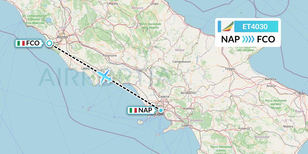 ET4030 Ethiopian Airlines Flight Map: Naples to Rome