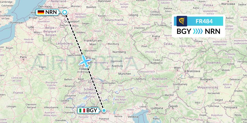 FR484 Ryanair Flight Map: Milan to Weeze