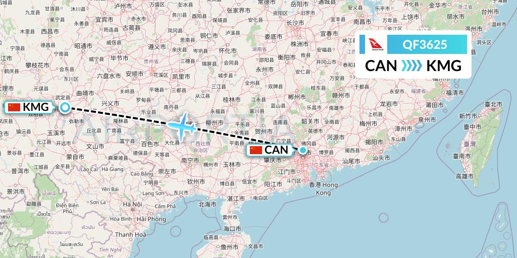 QF3625 Qantas Flight Map: Guangzhou to Kunming