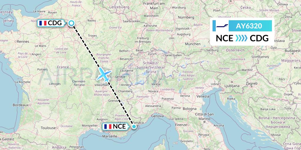AY6320 Finnair Flight Map: Nice to Paris