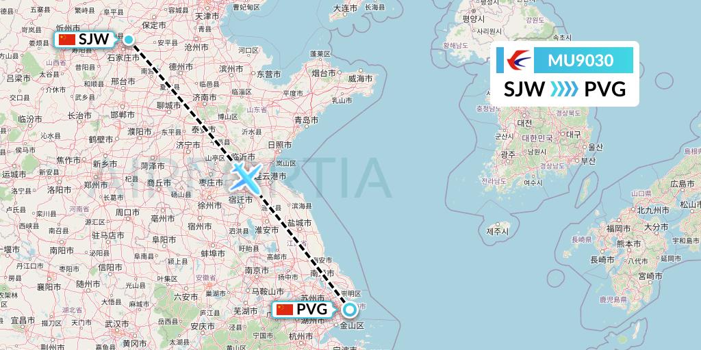 MU9030 China Eastern Airlines Flight Map: Shijiazhuang to Shanghai