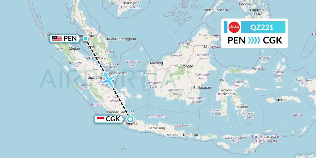 QZ221 Indonesia AirAsia Flight Map: Penang to Jakarta