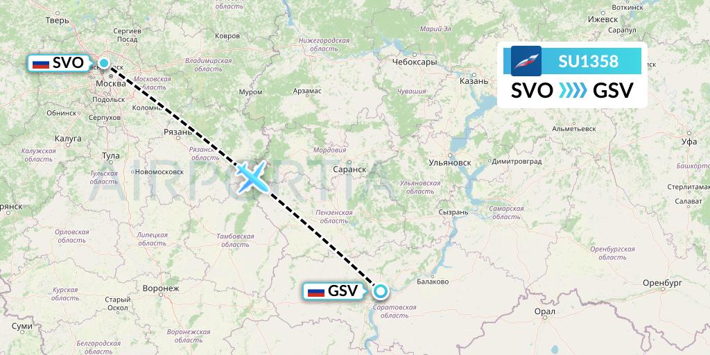 SU1358 Aeroflot Flight Map: Moscow to Saratov