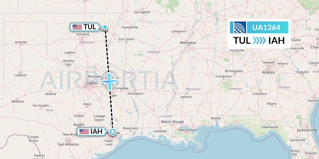 UA1264 United Airlines Flight Map: Tulsa to Houston