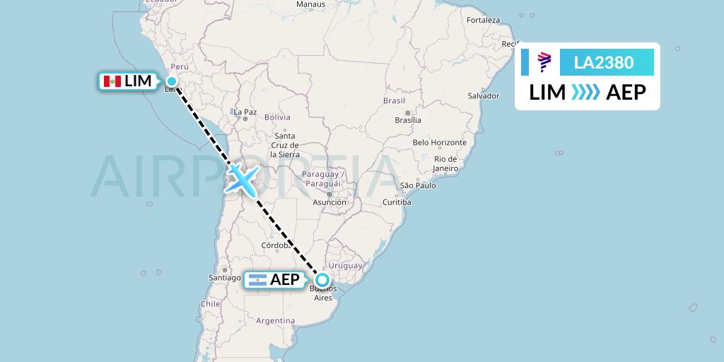LA2380 LAN Airlines Flight Map: Lima to Buenos Aires
